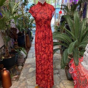 🧡🔻🧡ASIAN SEMI-SHEER RED-ORANGE IN COLOR STYLE DRESS🧡🔻🧡